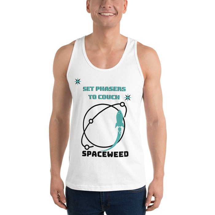 "From The Farm" SpaceWeed's "Set Phasers to Couch" Tank - White